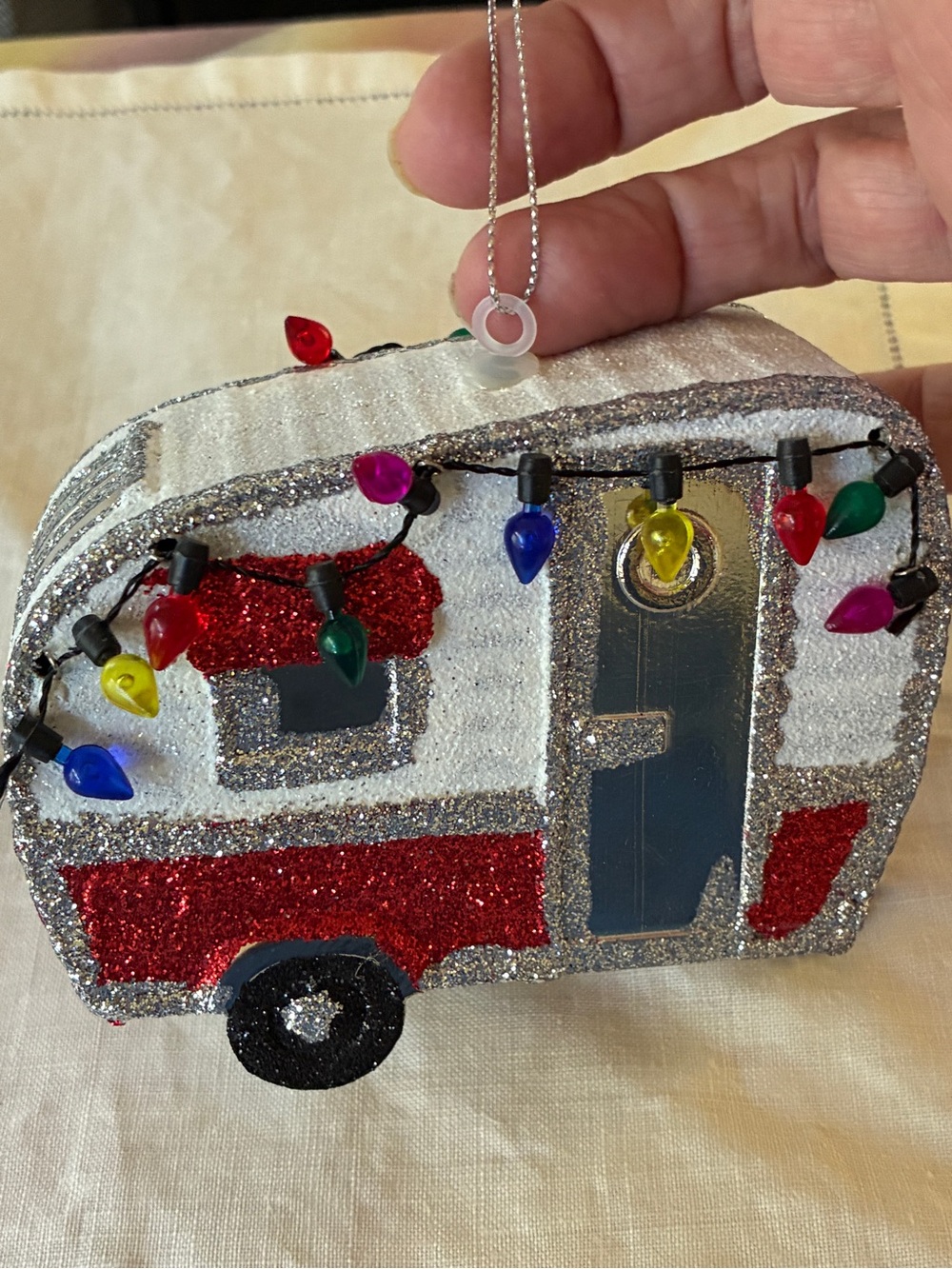 Camping RV Glass Christmas
Ornament Camper mini lights Trailer Motorhome